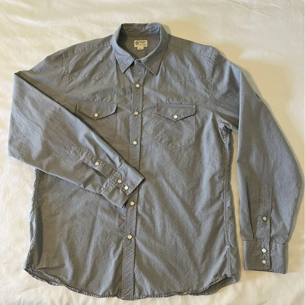 J. Crew Men's Gray Checked Western Button-Up Shirt Large